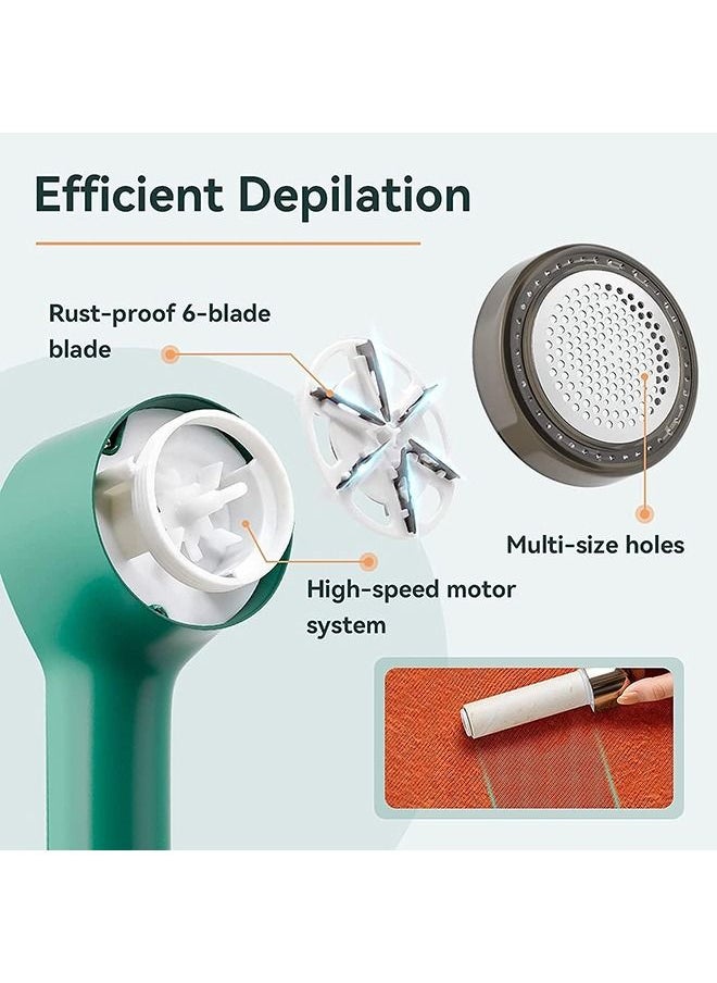 Fabric Shaver Fuzz Remover, Sweater Shaver, Electric Clothes Lint Remover Fabric Shaver 2 in 1 for Clothes Sweaters Sofas USB Lint Shaver with 2 Lint Rollers and 6-Leaf Blades(Green)