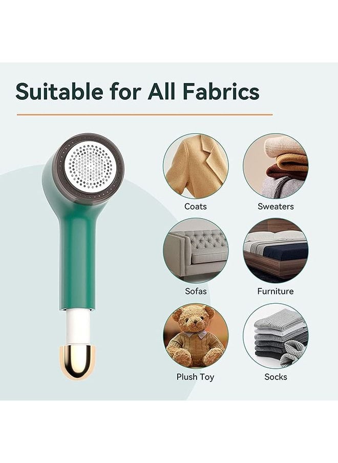 Fabric Shaver Fuzz Remover, Sweater Shaver, Electric Clothes Lint Remover Fabric Shaver 2 in 1 for Clothes Sweaters Sofas USB Lint Shaver with 2 Lint Rollers and 6-Leaf Blades(Green)