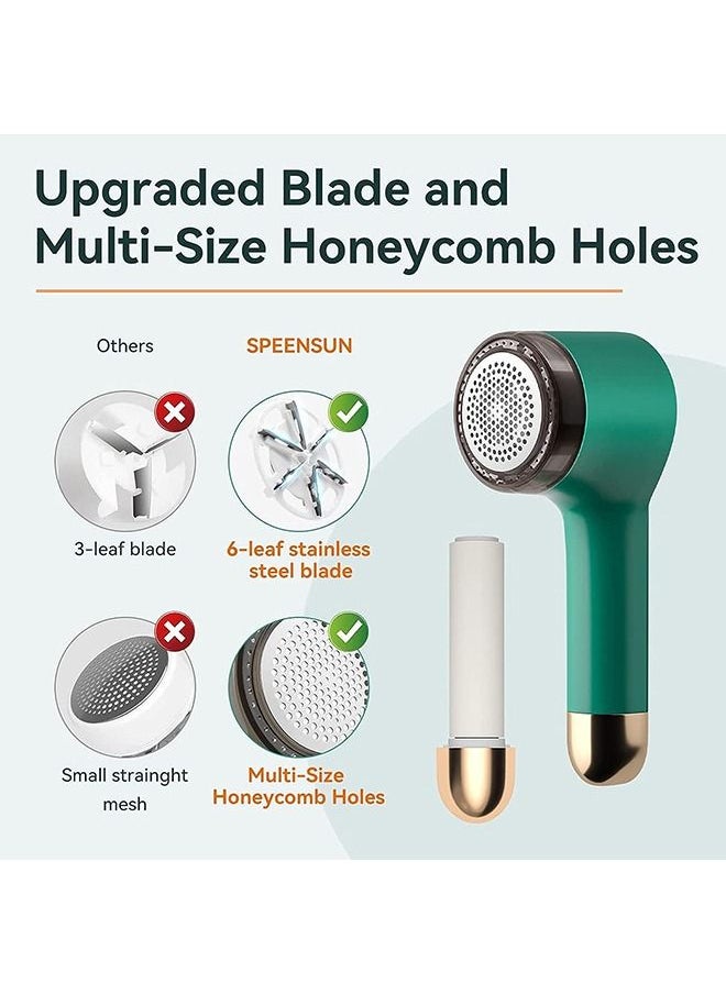 Fabric Shaver Fuzz Remover, Sweater Shaver, Electric Clothes Lint Remover Fabric Shaver 2 in 1 for Clothes Sweaters Sofas USB Lint Shaver with 2 Lint Rollers and 6-Leaf Blades(Green)