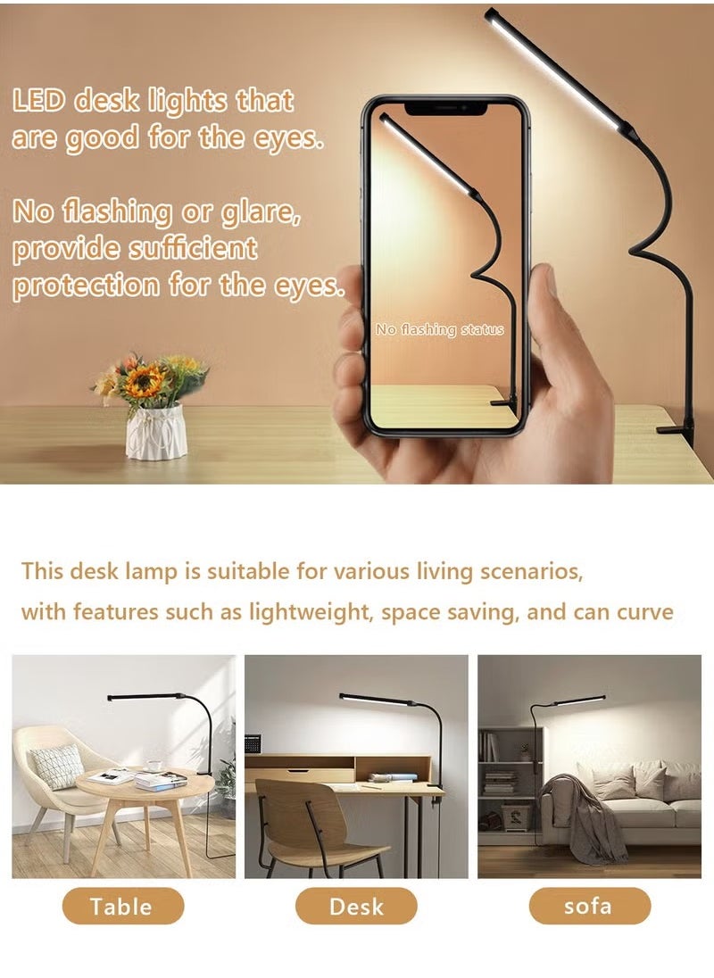 Generic LED Desk lamp with Clamp EyeCaring Clip on Lights for Home Office 3 Modes 10 Brightness Long Flexible Gooseneck Metal Swing Arm Architect Task Table Lamps -- Black large size  - Image 4