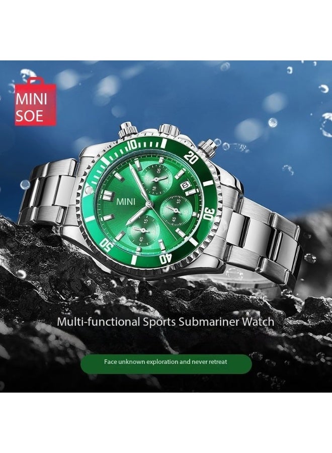 MINISO Waterproof Stainless Steel Wristwatch – Chronograph Analog , 30M Water Resistant, Green Dial, Men’s Fashion Watch - Image 2