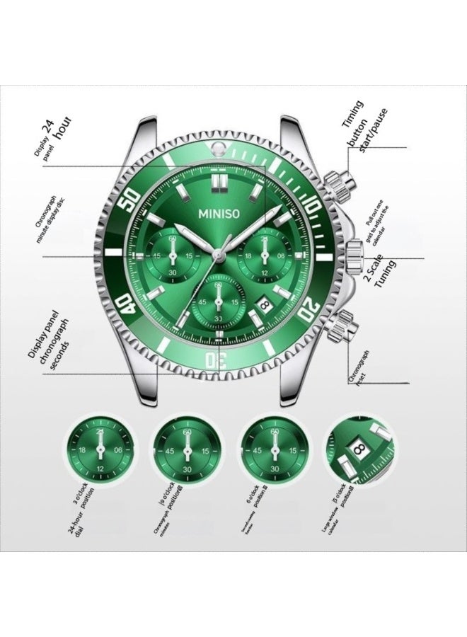 MINISO Waterproof Stainless Steel Wristwatch – Chronograph Analog , 30M Water Resistant, Green Dial, Men’s Fashion Watch - Image 4
