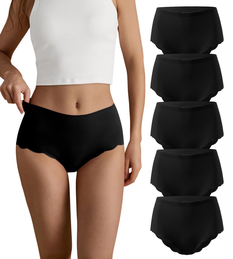SHARICCA Seamless High Waisted Underwear for Women Cheeky Underwear Wave Edge No Show Bikini Panties Ribbed Panties Pack,5P06,L - Image 1