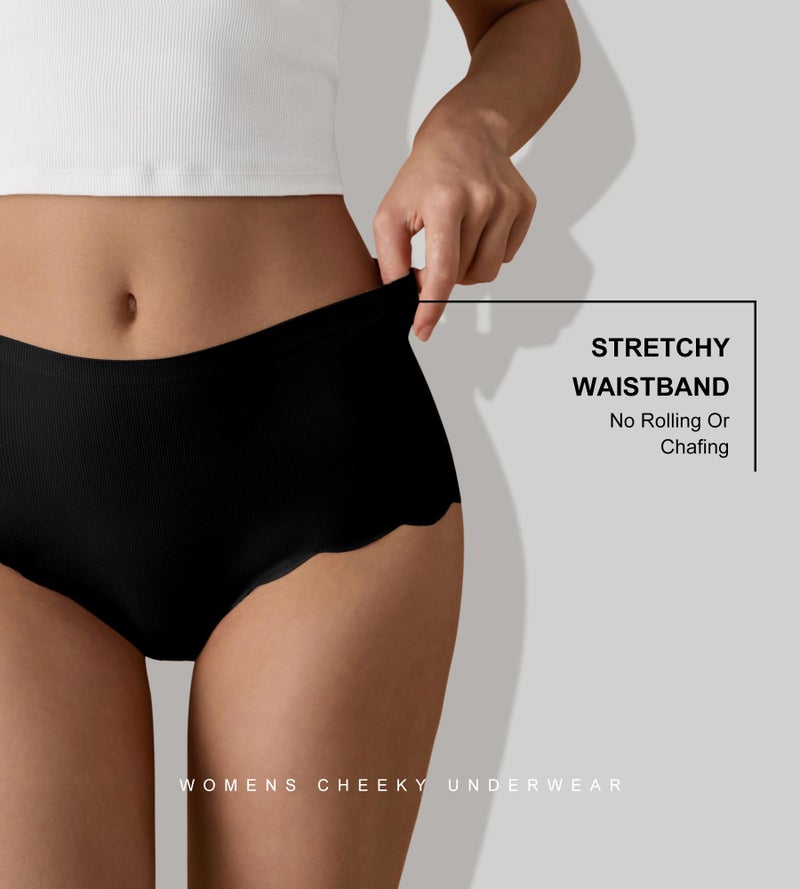 SHARICCA Seamless High Waisted Underwear for Women Cheeky Underwear Wave Edge No Show Bikini Panties Ribbed Panties Pack,5P06,L - Image 3