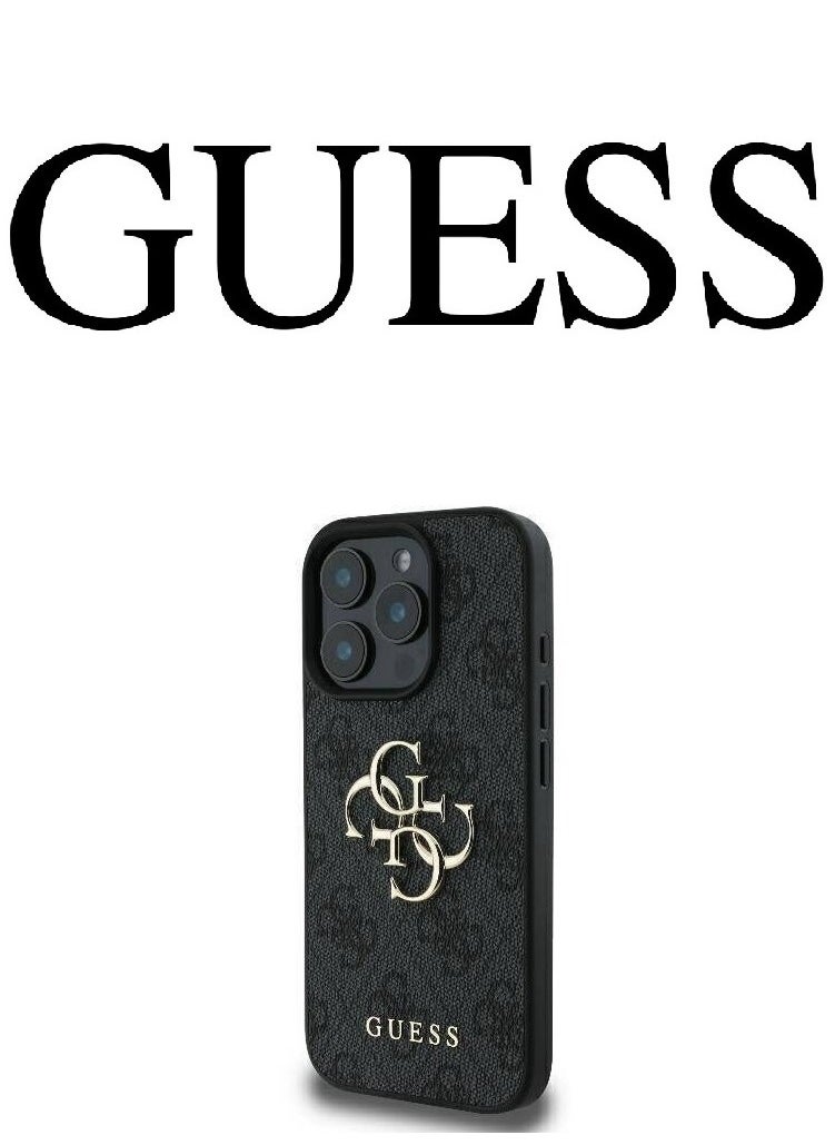 CG MOBILE IPhone 16 Pro cover, with a logo and a leather design approved by the global brand Guess. From CG-MOBILE. In Black  - Image 1