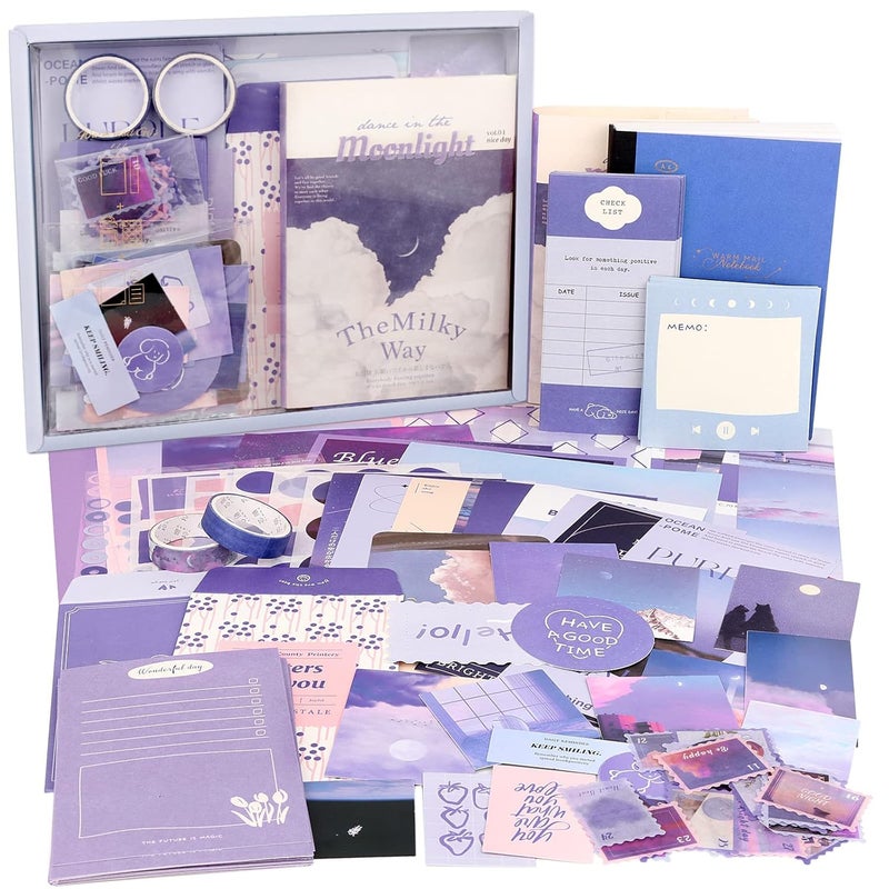 PRYFIL Aesthetic Scrapbook Kit348pcs Bullet Junk Journal Kit with JournalingScrapbooking Supplies StationeryA6 Grid Notebook with Graph Ruled Pages DIY Scrapbook Gift for Girl Kid