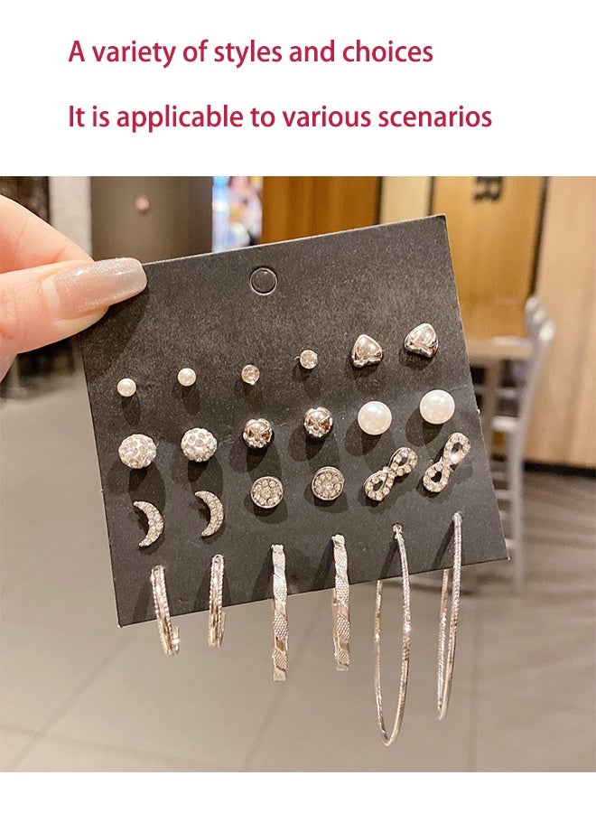 YJ 12 Pairs Hypoallergenic Fashion Stud Earrings Set for Women ,Large Ear Ring&Moon Ear Piercing, Multi-StylesEarring Jewelry Silver - Image 2