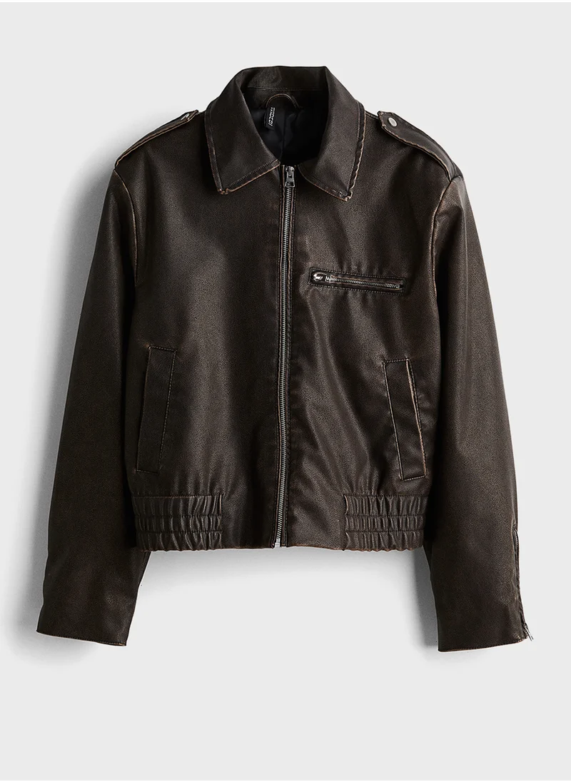 H&M Distressed-Look Shoulder-Pad Jacket