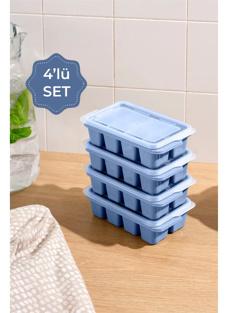 فينيف 4 Piece Transparent Lid Ice Cube Tray 8 Compartments Blue