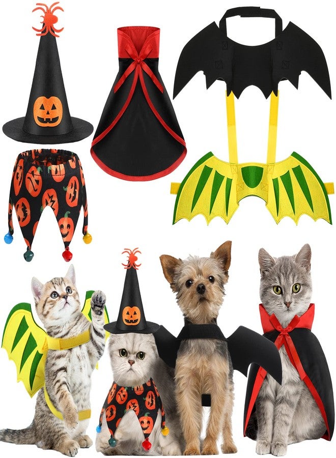 JaGely Halloween 5 Pieces Pet Costume Cat Dogs Cosplay Clothes Vampire Cloak Bat Pumpkin Hat Bib with Bells Wings Dinosaur Dragon Cat Collar Small Kitty Puppy Outfits for Halloween Party Pet Cosplay - Image 1