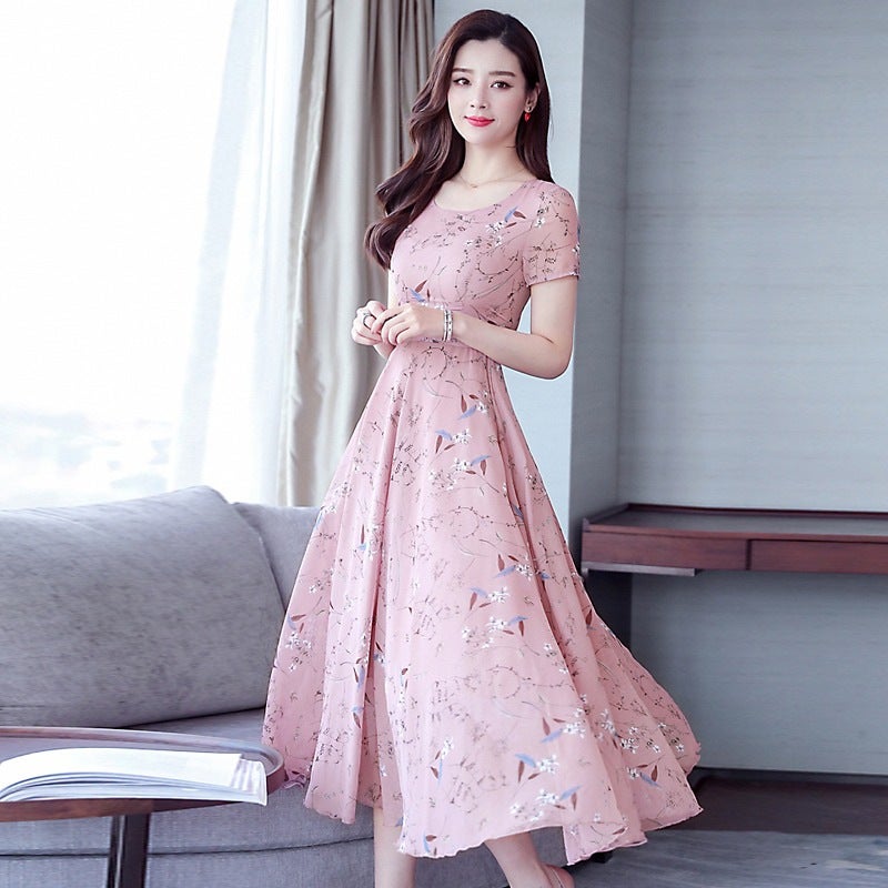2022 Middle-Aged Women'S Clothing Ice Silk Printed Dress Elegant Slimming Floral Age-Reducing Short-Sleeved Dress - Image 5