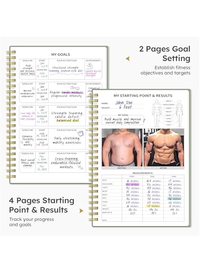 Arabest Fitness Workout Journal for Women & Men, A5(5.5 x 8.2) Workout Log Book Planner for Tracking, Progress, and Achieving Your Wellness Goals - Green - Image 4