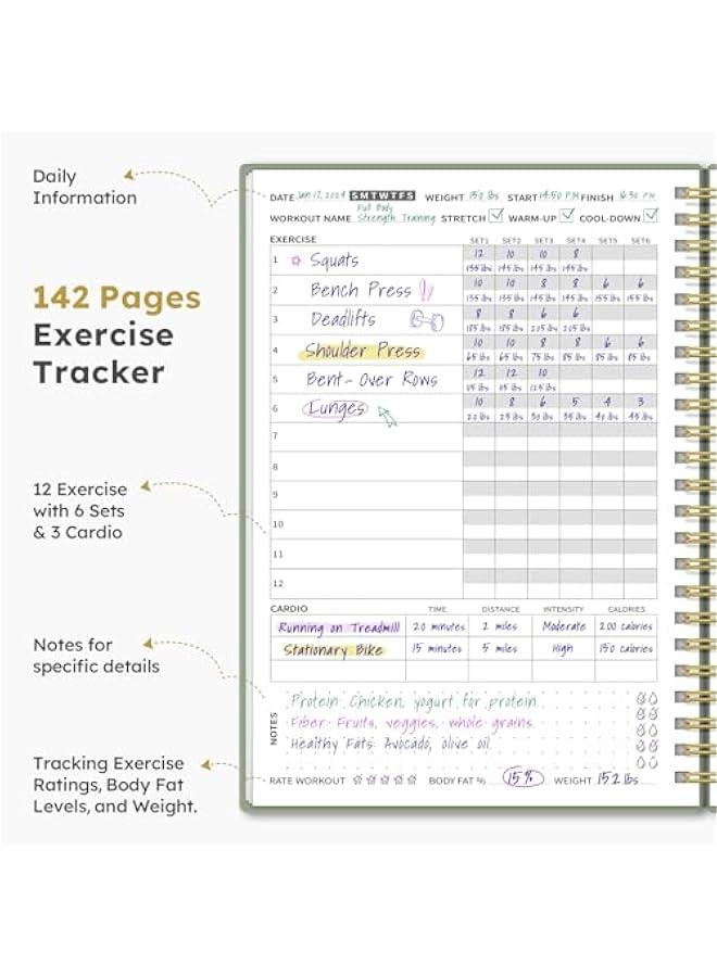 Arabest Fitness Workout Journal for Women & Men, A5(5.5 x 8.2) Workout Log Book Planner for Tracking, Progress, and Achieving Your Wellness Goals - Green - Image 2