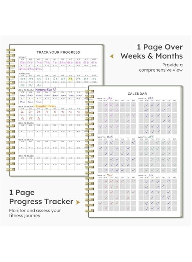 Arabest Fitness Workout Journal for Women & Men, A5(5.5 x 8.2) Workout Log Book Planner for Tracking, Progress, and Achieving Your Wellness Goals - Green - Image 3