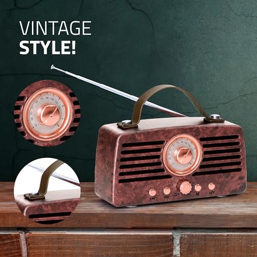 Artis BT45 Retro Portable Wireless Bluetooth Speaker with Analog Control FM/USB/TF Card Reader/AUX in & Hands Free Calling Mic.(Brown) (14W RMS Output) - Image 5