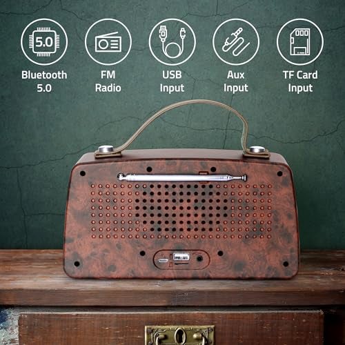 Artis BT45 Retro Portable Wireless Bluetooth Speaker with Analog Control FM/USB/TF Card Reader/AUX in & Hands Free Calling Mic.(Brown) (14W RMS Output) - Image 2
