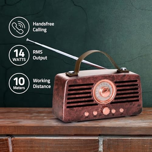 Artis BT45 Retro Portable Wireless Bluetooth Speaker with Analog Control FM/USB/TF Card Reader/AUX in & Hands Free Calling Mic.(Brown) (14W RMS Output) - Image 3