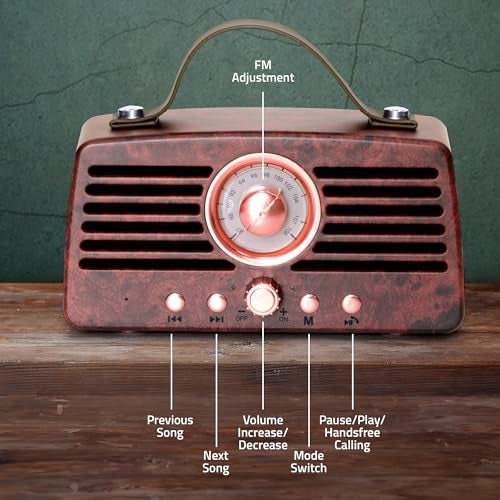 Artis BT45 Retro Portable Wireless Bluetooth Speaker with Analog Control FM/USB/TF Card Reader/AUX in & Hands Free Calling Mic.(Brown) (14W RMS Output) - Image 4