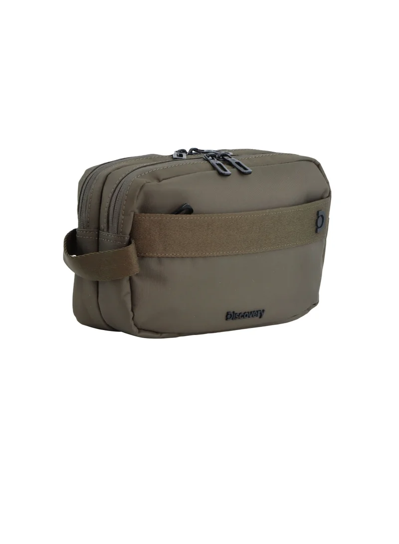 Discovery Khaki Downtown Travel Toiletry Bag – Eco Recycled Dopp Kit with Multi-Compartment Zipper Organizer & Side Handle | Travel, Gym & Daily Grooming  | Best Price UAE