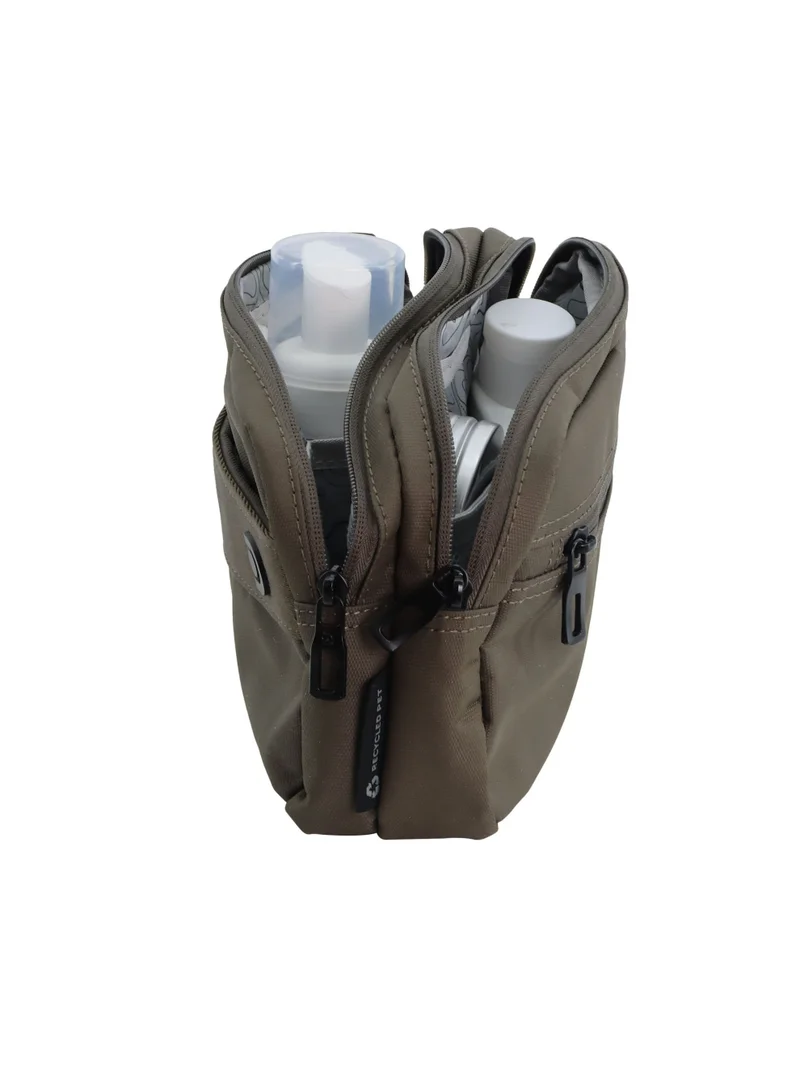 Discovery Khaki Downtown Travel Toiletry Bag – Eco Recycled Dopp Kit with Multi-Compartment Zipper Organizer & Side Handle | Travel, Gym & Daily Grooming  | Best Price UAE
