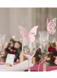 Excefore Butterfly Cup Cards, 100Pcs Wedding Name Place Cards Hollow Guest Number Card for Engagement Party Favour Table Decor Goblets Top Decoration, Pink and White  - Image 2