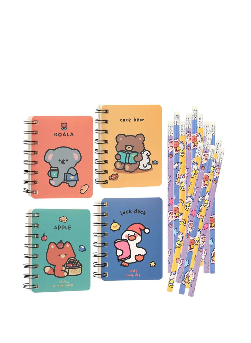 Zikra Mini Carton Notepads Pocket Notebooks Animal Pattern Kids Wooden Pencils Set with Rubber Eraser for Kids Party Bag Fillers Party Favor or Filler, Gift Great Stocking Filler - Image 1