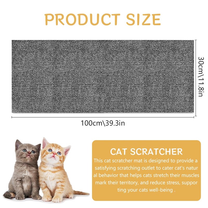 Qpets® وسادة خدش القطط ®، وسادة خدش للقطط، سجادة خدش للقطط قابلة للتقطيع ذاتية اللصق لحماية الأثاث (رمادي، 30*100 سم) - Image 2