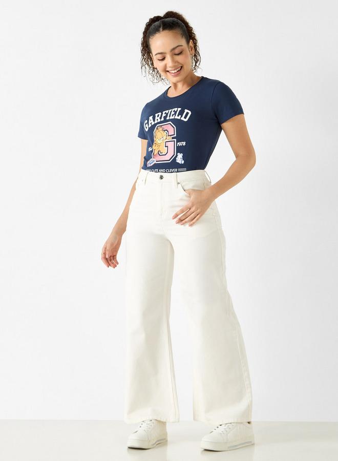 SP Characters Garfield Print Crew Neck T-shirt with Short Sleeves - Image 2