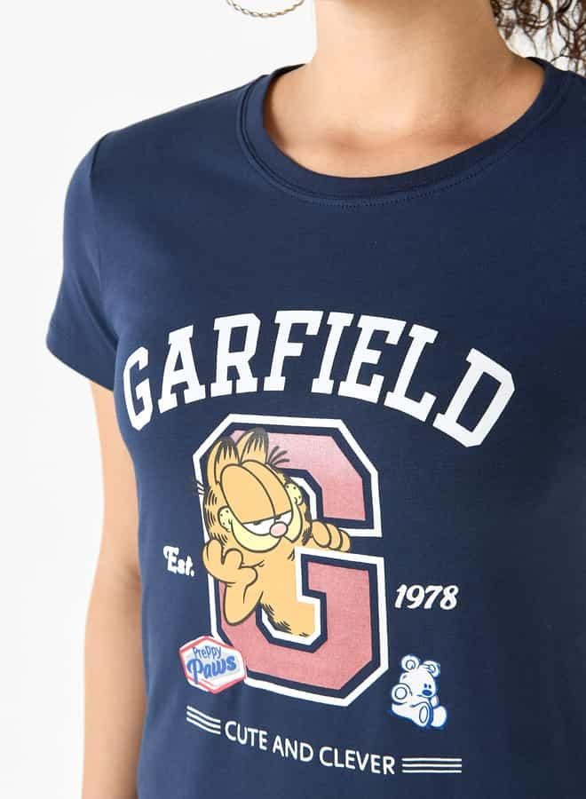 SP Characters Garfield Print Crew Neck T-shirt with Short Sleeves - Image 4