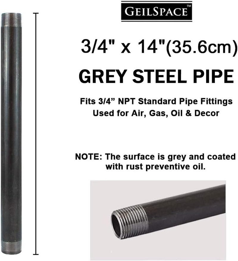 GeilSpace 3/4" × 14" Heavy Duty Pre-Cut Grey Metal Pipe, Industrial Steel Fits Standard 3/4 Inch Threaded Pipes and Fittings - Vintage DIY Industrial Shelving (3/4" × 14", Grey) - Image 2