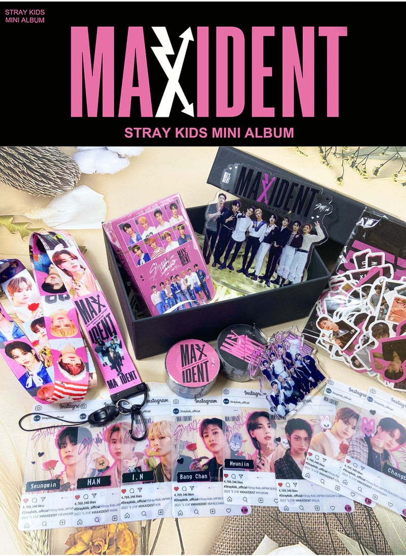 EHOME Straykids Maxident Big Gift Box With 55-Pcs Lomo Cards,95-Pcs Stickers,Photo Card*8,Hand Account Tape*2,Acrylic Stand,Keychain,Lanyard  - Image 5