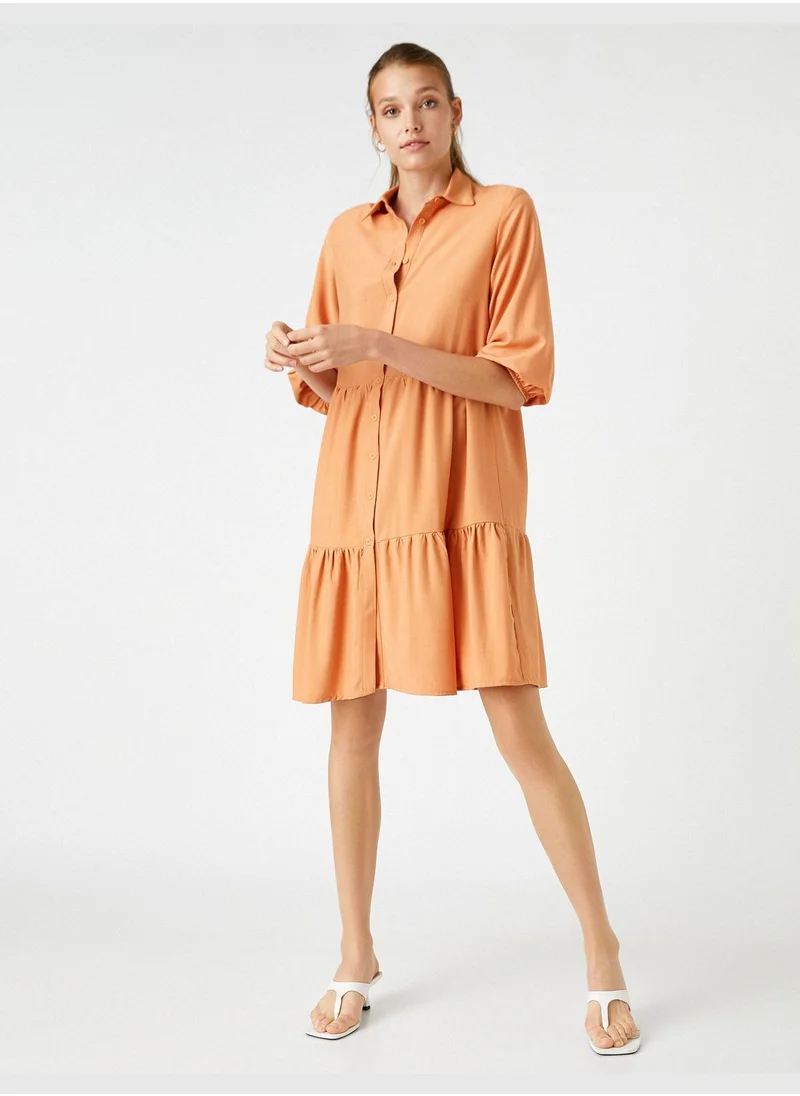 كوتون Shirt Dress Puff Sleeve