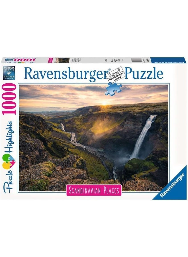 Ravensburger Haifoss Waterfall Iceland 1000‑Piece Jigsaw Puzzle – 70×50 cm Premium Soft‑Click Fit & Anti‑Glare Linen‑Textured Paper for Ages 12+ – Majestic Icelandic Waterfall Landscape | 16738‑8 - Image 1