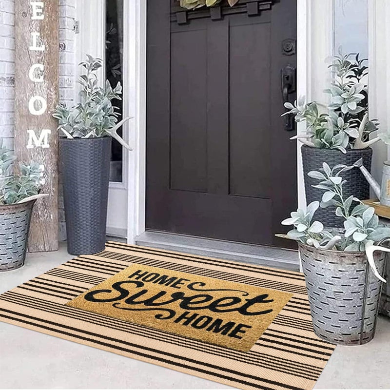 BUAGETUP Black and Tan Outdoor Rug 2'x4',Striped Front Porch Rug Machine Washable Front Door Mat Entryway Throw Rug for Front Porch Indoor Outdoor Doormat - Image 4
