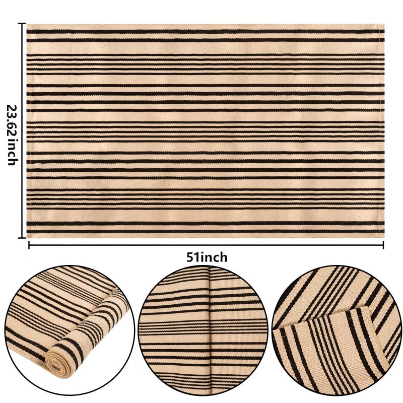 BUAGETUP Black and Tan Outdoor Rug 2'x4',Striped Front Porch Rug Machine Washable Front Door Mat Entryway Throw Rug for Front Porch Indoor Outdoor Doormat - Image 2