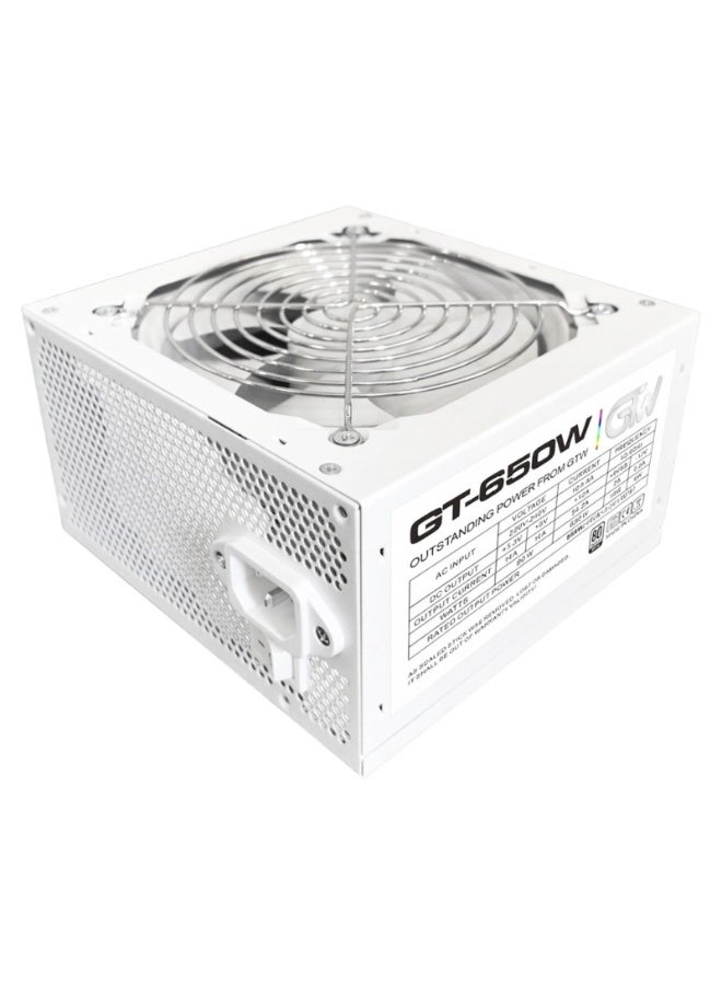 650W ATX Power Supply 80 Plus Certified White PSU – GTW GT-650W Gaming PC Power Supply with 120mm Silent Fan & Full Protection - Image 1