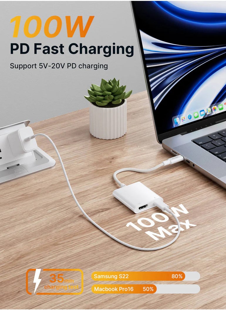 2-in-1 USB C to HDMI Adapter  - 4K HDMI video output and USB-C 100W charging