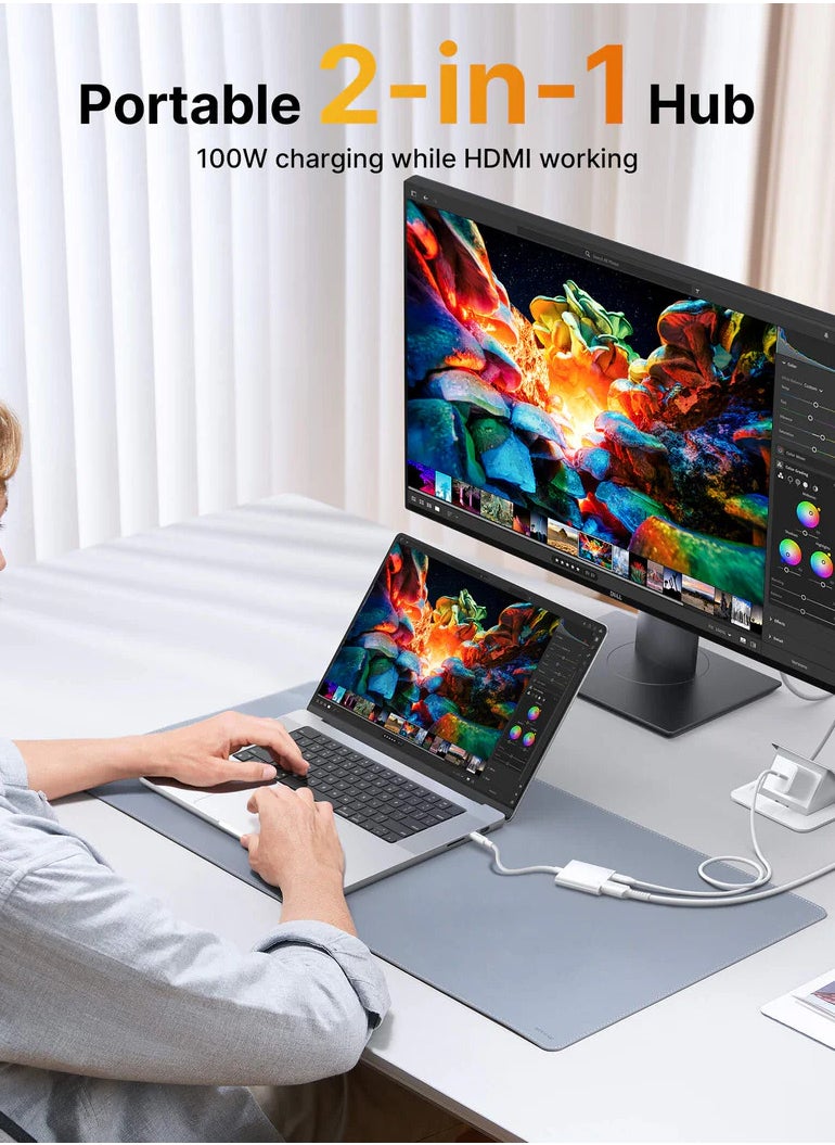 2-in-1 USB C to HDMI Adapter  - 4K HDMI video output and USB-C 100W charging