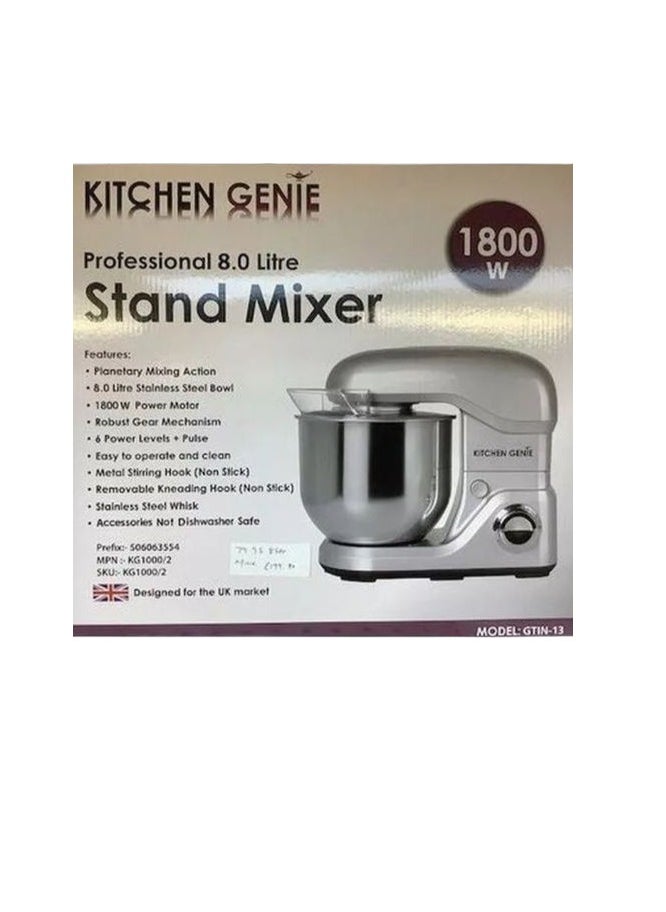 Generic Stand Mixer Kitchen Genie, 1800 Watt, 6 Power Levels, 8L, KGSMX8L18 - Silver  - Image 2