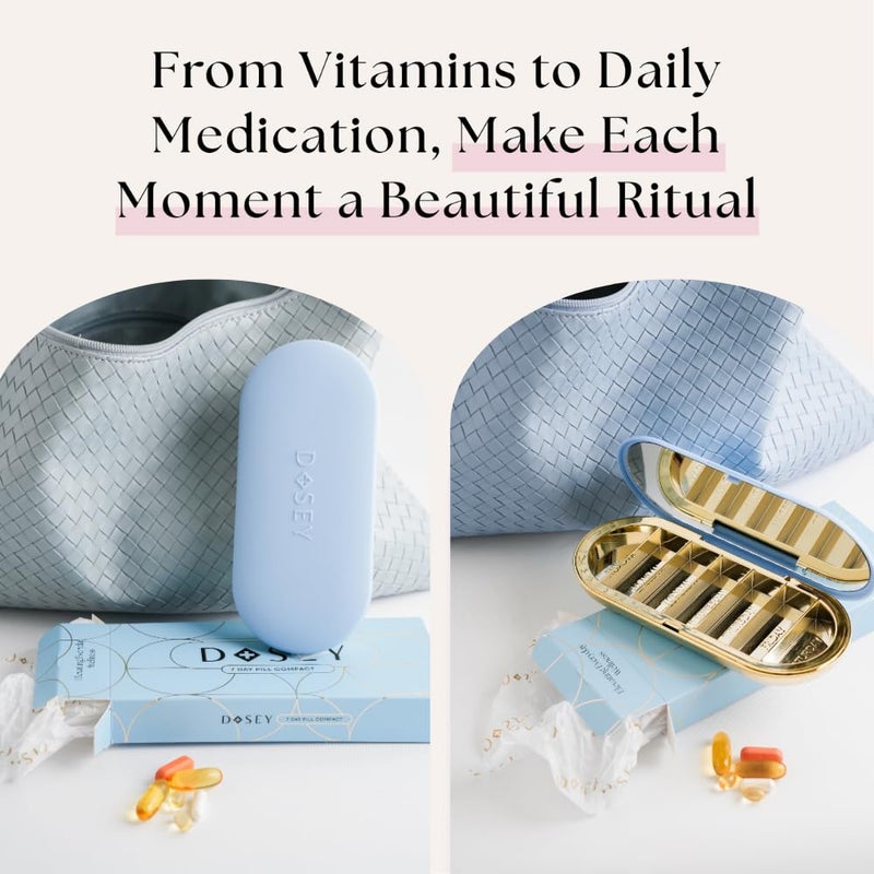 Dosey 7 Day Pill Compact Travel Pill Organizer - Pill Case with 7 Pill Compartments for Medicine Storage & Protection â€“ Stylish & Elegant Medication Organizer with Mirror (Blue) - Image 4