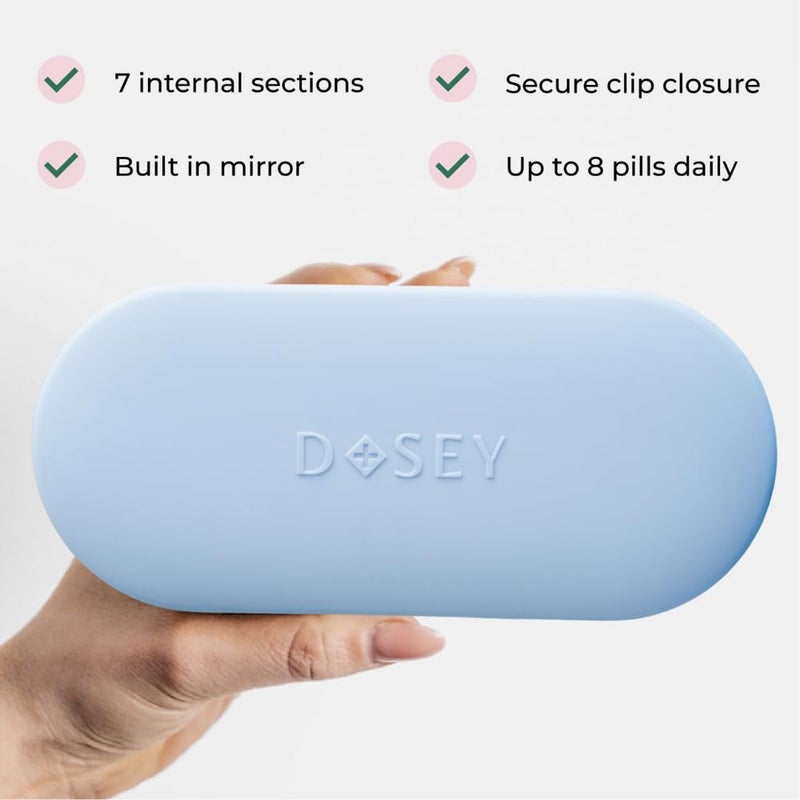 Dosey 7 Day Pill Compact Travel Pill Organizer - Pill Case with 7 Pill Compartments for Medicine Storage & Protection â€“ Stylish & Elegant Medication Organizer with Mirror (Blue) - Image 3
