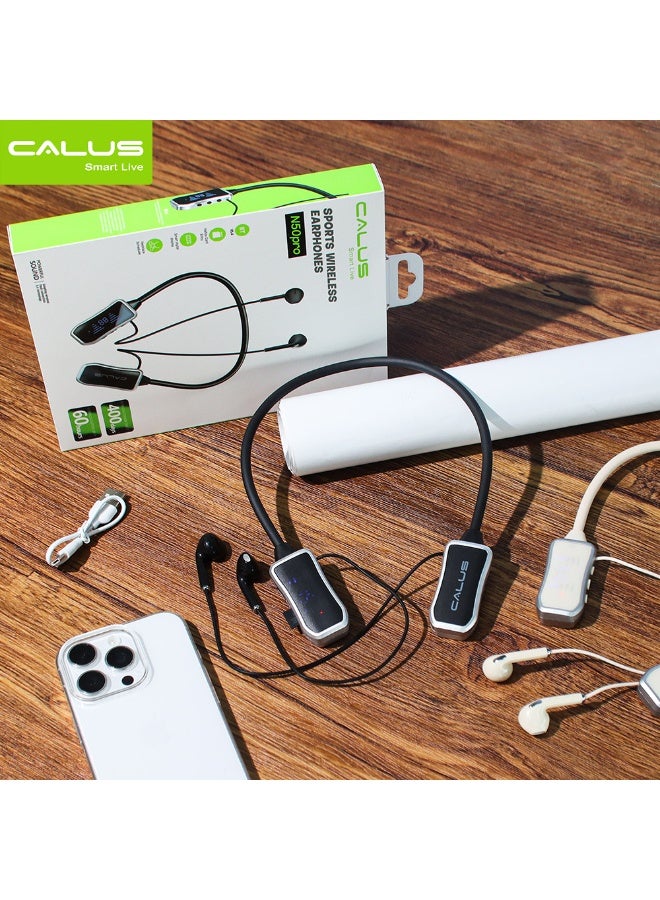 سماعات الرقبة اللاسلكية CALLUS N50 Pro بتقنية البلوتوث، مزودة بشاشة رقمية، وتوفر 60 ساعة من وقت التشغيل وصوت عالي الدقة (HD).