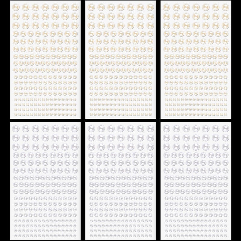 1182 Pcs Pearl Stickers for Hair Face Craft 34568mm WhiteBeige Pearls Self Adhesive Face Gems Stick on Body Gems for Eye Nails Make up and DIY Decorations