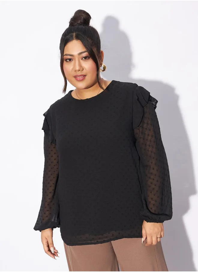 SASSAFRAS Plus Dobby Round Neck Top by Styli