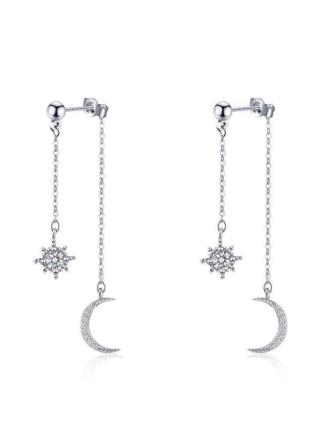 925 Sterling Silver Dangle Earrings for Women Moon and Star Earrings with Cubic Zirconia Celestial Jewelry for Wedding Jewelry Gifts - Image 1