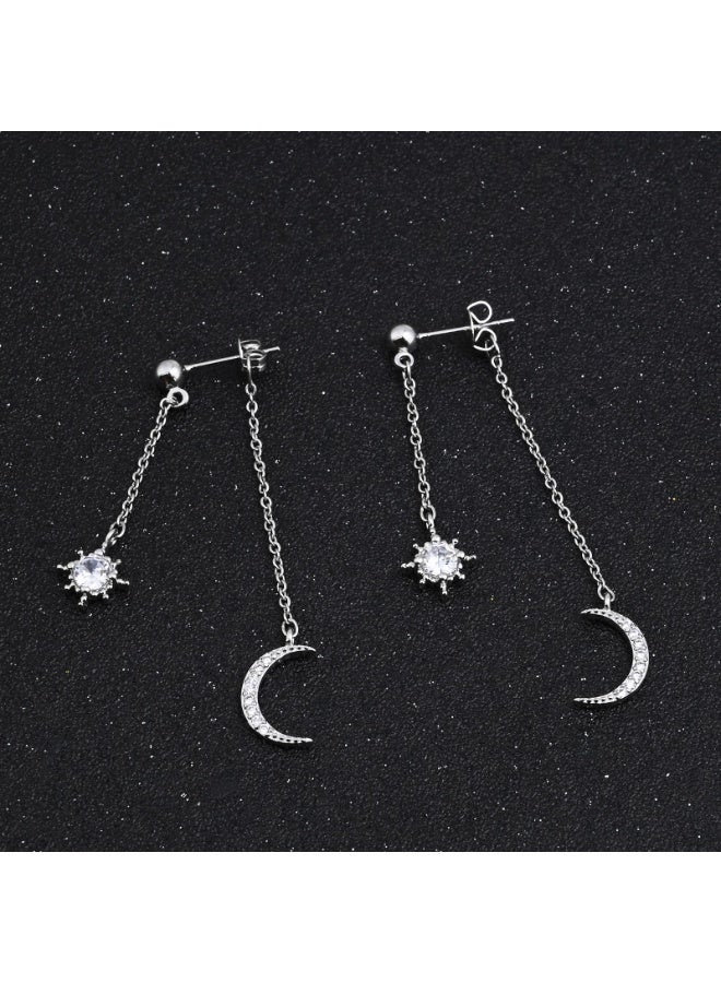 925 Sterling Silver Dangle Earrings for Women Moon and Star Earrings with Cubic Zirconia Celestial Jewelry for Wedding Jewelry Gifts - Image 5