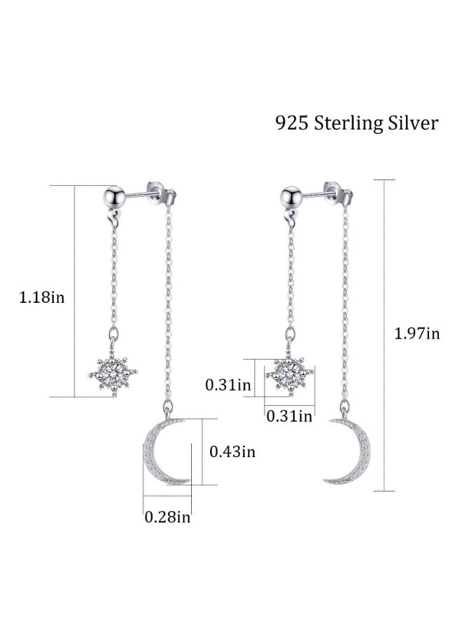 925 Sterling Silver Dangle Earrings for Women Moon and Star Earrings with Cubic Zirconia Celestial Jewelry for Wedding Jewelry Gifts - Image 4
