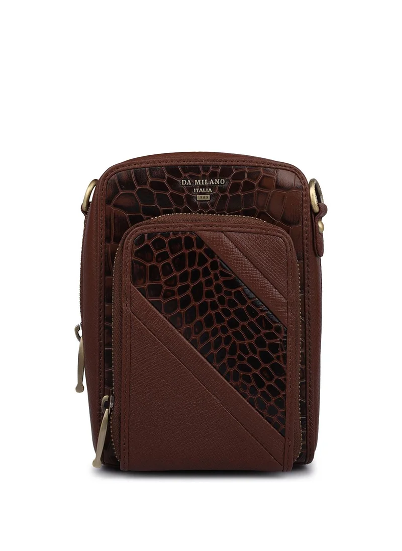 دا ميلانو حقيبة كتف جلد طبيعي بني من دا ميلانو