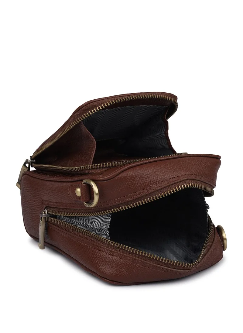 Da Milano  Da Milano Genuine Leather Brown Sling Bag for Men | Best Price UAE