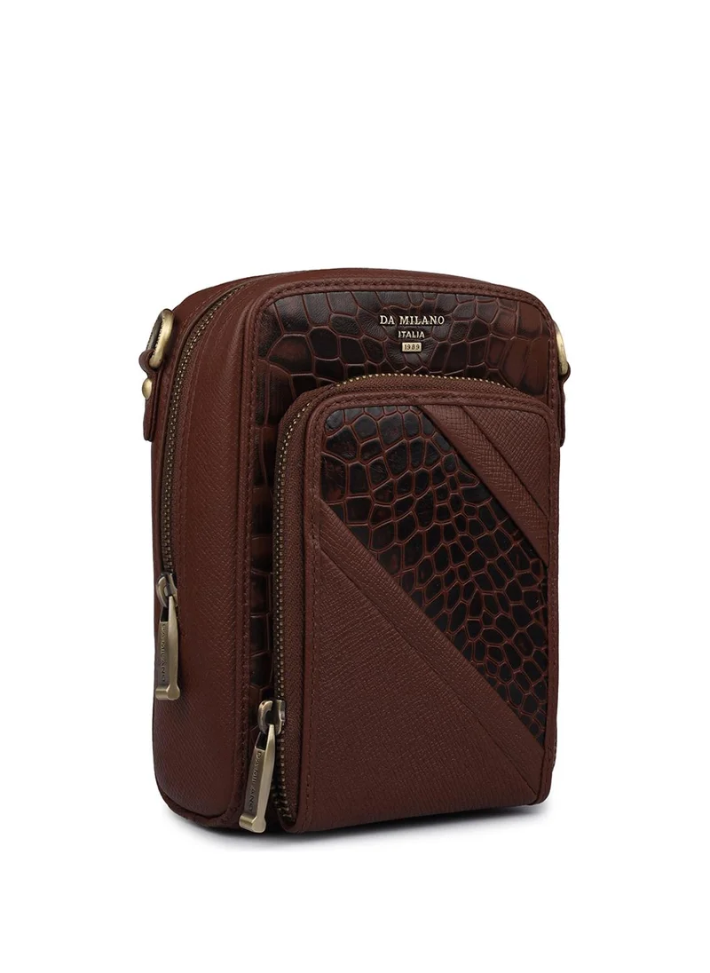 Da Milano  Da Milano Genuine Leather Brown Sling Bag for Men | Best Price UAE